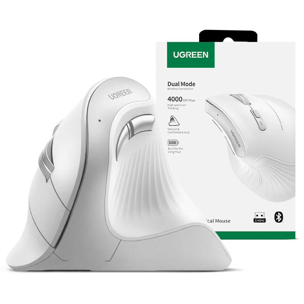 Mouse Bluetooth Vertical Ugreen Ergonomico MU008 Blanco