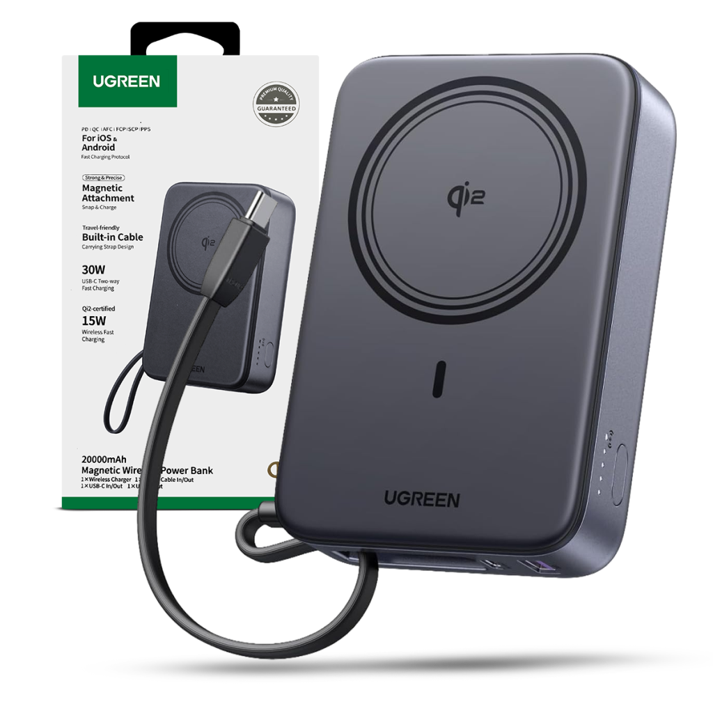 Power Bank Magnetico Ugreen Qi2 15W con cable integrado PB567
