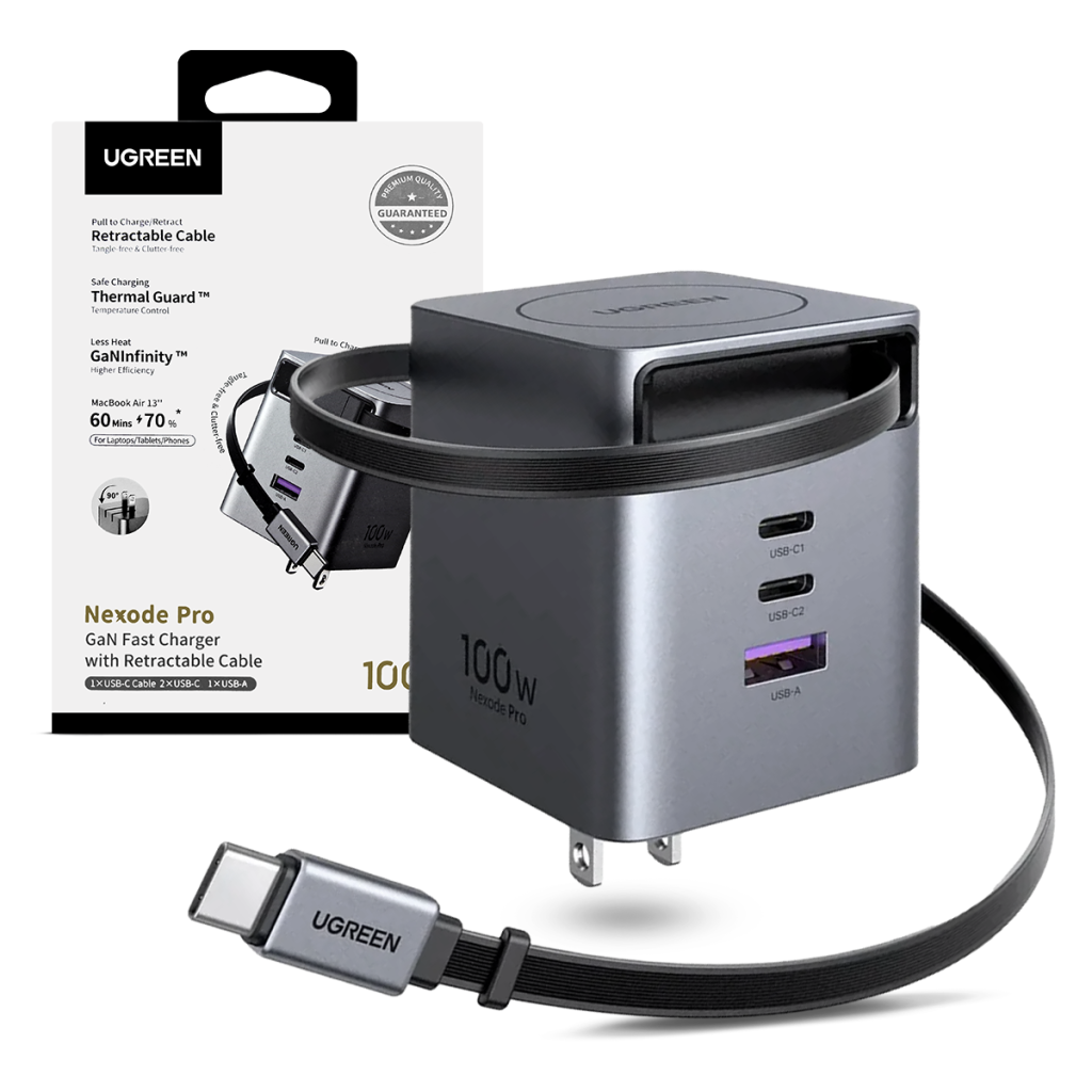 Cargador Ugreen 100W Cable Retractil X616