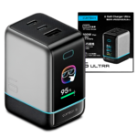 Adaptador Cargador Cuktech 6 Ultra 100W GaN con Pantalla TFT Gris