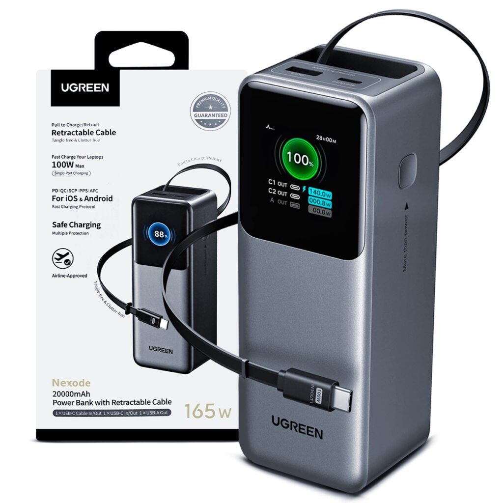 Power Bank Ugreen 165W 20000 mAh PB726 Cable Retractil