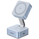 Cargador Soporte Magnetico Ugreen MagFlow W752 Qi2.2 25W 2 en 1 Plegable Celeste